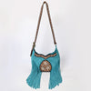 ADBGA419 American Darling Genuine Leather Fringed Crossbody Bag Hand Tooled Floral Carved