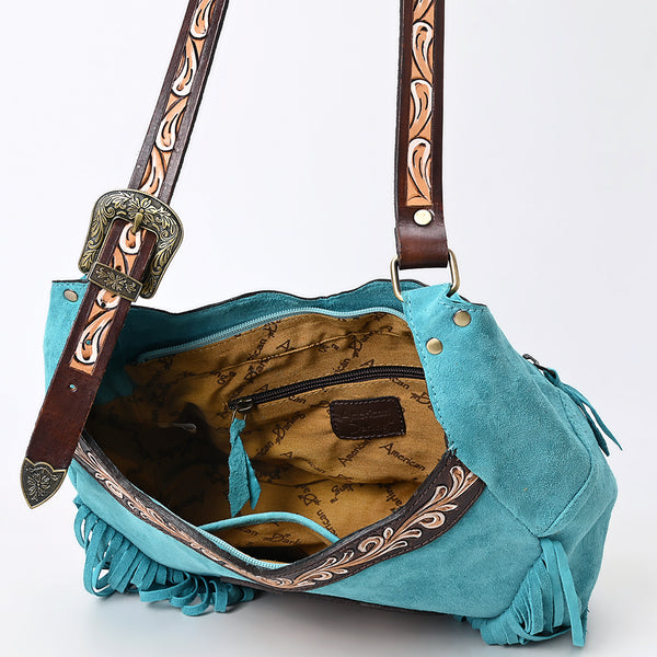 ADBGA419 American Darling Genuine Leather Fringed Crossbody Bag Hand Tooled Floral Carved