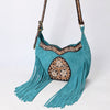 ADBGA419 American Darling Genuine Leather Fringed Crossbody Bag Hand Tooled Floral Carved