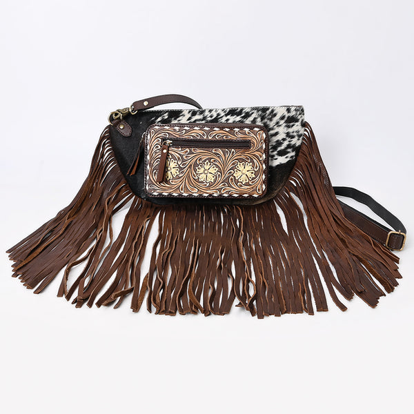 ADBGA550 American Darling Fringed Hair-On Cowhide Hand Tooled Leather Fanny Pack