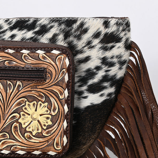 ADBGA550 American Darling Fringed Hair-On Cowhide Hand Tooled Leather Fanny Pack