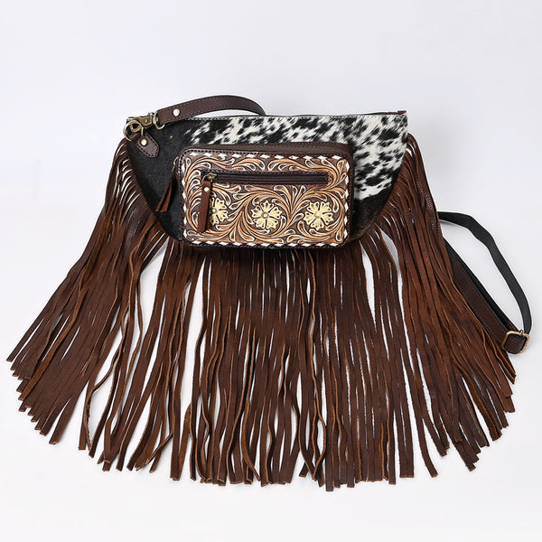 ADBGA550 American Darling Fringed Hair-On Cowhide Hand Tooled Leather Fanny Pack