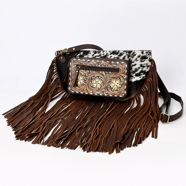 ADBGA550 American Darling Fringed Hair-On Cowhide Hand Tooled Leather Fanny Pack