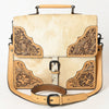 ADBGZ827 Cowhide & Hand-Tooled Leather Western Briefcase Bag - Natural Hair-On with Floral Accents