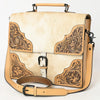 ADBGZ827 Cowhide & Hand-Tooled Leather Western Briefcase Bag - Natural Hair-On with Floral Accents
