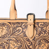 LC-ADBGZ828 Structured Hand-Tooled Leather Box Tote Western Floral Design with Buckle Accent