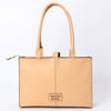 LC-ADBGZ828 Structured Hand-Tooled Leather Box Tote Western Floral Design with Buckle Accent