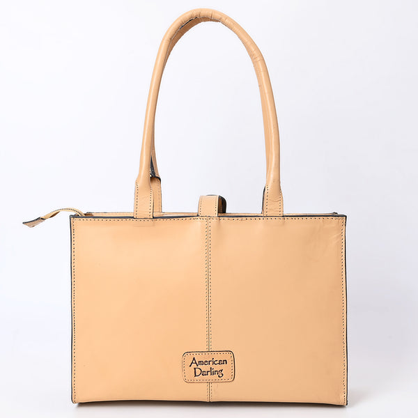 LC-ADBGZ828 Structured Hand-Tooled Leather Box Tote Western Floral Design with Buckle Accent