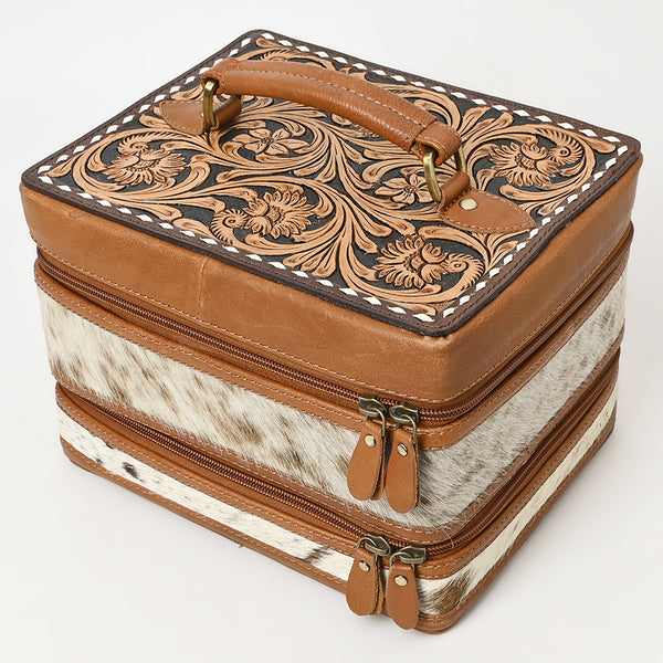 ADBGA454 American Darling Hair-On Cowhide Floral Carved Leather Jewelry Case