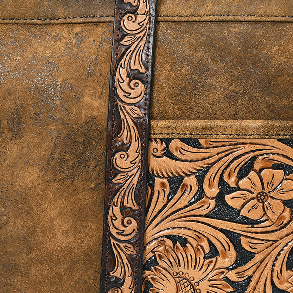 ADBGA479 American Darling Genuine Suede Leather Hand Tooled Floral Carved Tote Bag Western Purse