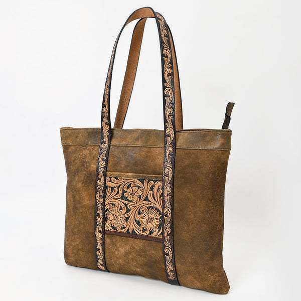 ADBGA479 American Darling Genuine Suede Leather Hand Tooled Floral Carved Tote Bag Western Purse
