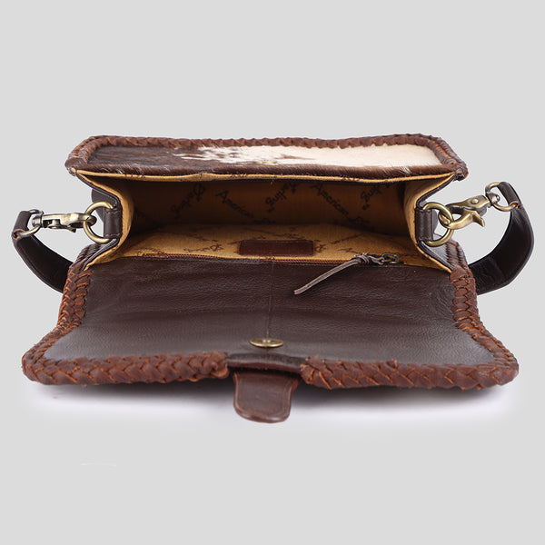 ADBGM403 Hair-On Cowhide Shoulder Bag with Braided Leather Trim - American Darling