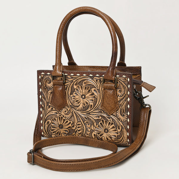 ADBG1452 American Darling Western Genuine Leather Hand-Tooled Tote Bag- Floral Carved Artisanal Womens Purse