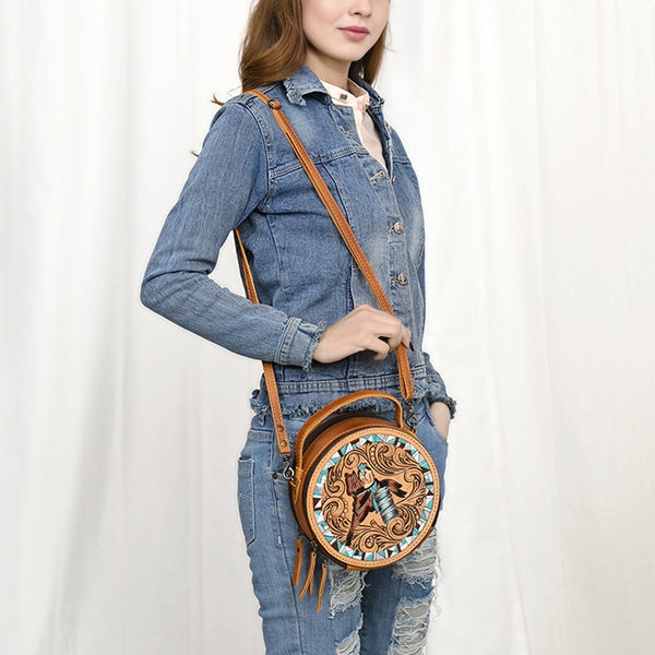 ADBG1457 American Darling Tooled Leather Canteen Bag | Barrel Racing Western Purse