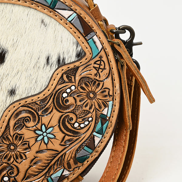 ADBG1458 American Darling Western Leather Cowhide Canteen Bag with Hand-Tooled Floral Detailing | Crossbody Purse