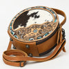 ADBG1458 American Darling Western Leather Cowhide Canteen Bag with Hand-Tooled Floral Detailing | Crossbody Purse