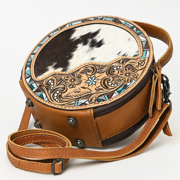 ADBG1458 American Darling Western Leather Cowhide Canteen Bag with Hand-Tooled Floral Detailing | Crossbody Purse