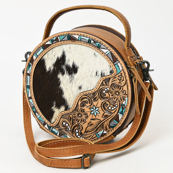 ADBG1458 American Darling Western Leather Cowhide Canteen Bag with Hand-Tooled Floral Detailing | Crossbody Purse