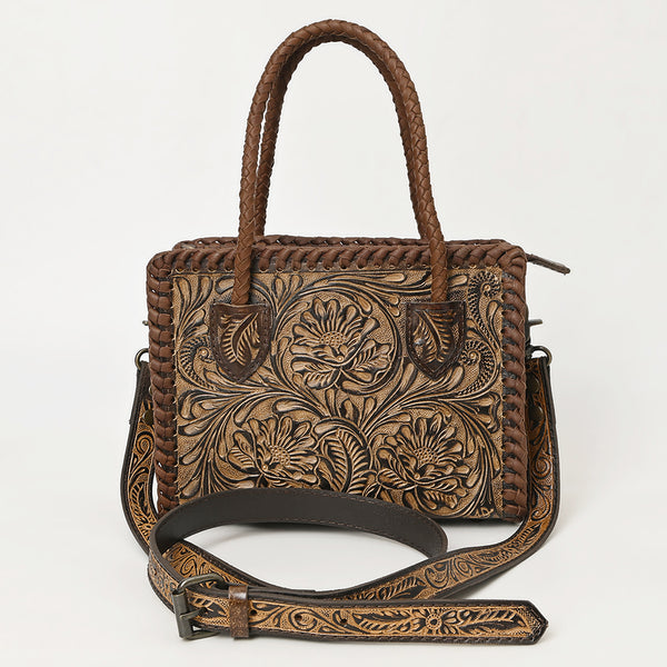 ADBG1459 American Darling Western Leather Hand-Tooled Tote Bag with Floral Carving | Genuine Leather Carryall