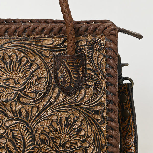 ADBG1459 American Darling Western Leather Hand-Tooled Tote Bag with Floral Carving | Genuine Leather Carryall