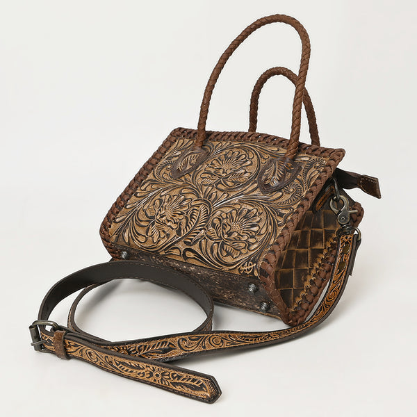 ADBG1459 American Darling Western Leather Hand-Tooled Tote Bag with Floral Carving | Genuine Leather Carryall