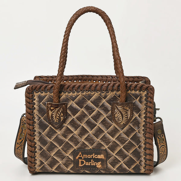 ADBG1459 American Darling Western Leather Hand-Tooled Tote Bag with Floral Carving | Genuine Leather Carryall