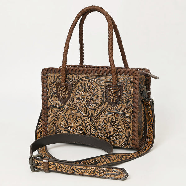 ADBG1459 American Darling Western Leather Hand-Tooled Tote Bag with Floral Carving | Genuine Leather Carryall