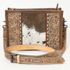 ADBG1460 American Darling Western Leather Cowhide Crossbody Bag with Hand-Tooled Floral Detailing | Genuine Leather