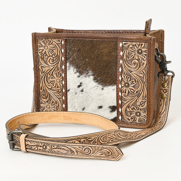 ADBG1460 American Darling Western Leather Cowhide Crossbody Bag with Hand-Tooled Floral Detailing | Genuine Leather