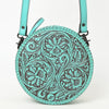 ADBGZ830 Round Hand-Tooled Leather Canteen Bag - Western Floral Circle Purse
