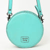 ADBGZ830 Round Hand-Tooled Leather Canteen Bag - Western Floral Circle Purse