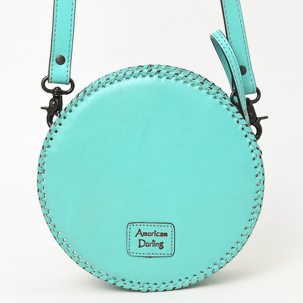 ADBGZ830 Round Hand-Tooled Leather Canteen Bag - Western Floral Circle Purse