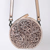 ADBGZ830 Round Hand-Tooled Leather Canteen Bag - Western Floral Circle Purse
