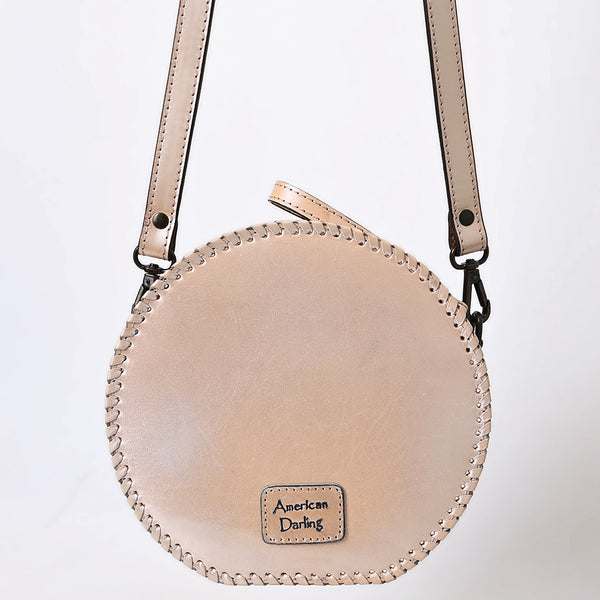 ADBGZ830 Round Hand-Tooled Leather Canteen Bag - Western Floral Circle Purse