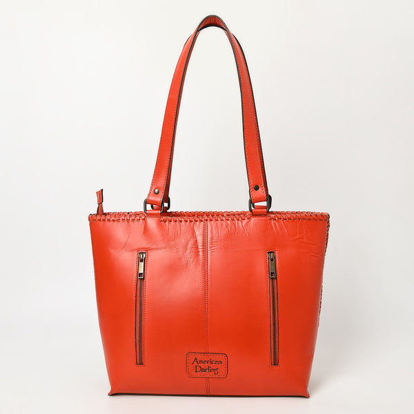 ADBGZ832 Red Hand-Tooled Leather Western Tote Bag Floral Shoulder Carryall