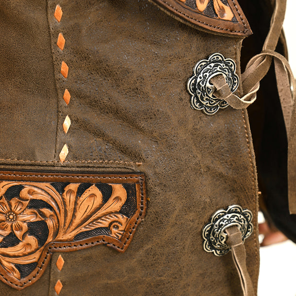 ADBZ055 American Darling Vintage Leather Waistcoat with Hand-Tooled Leather Art