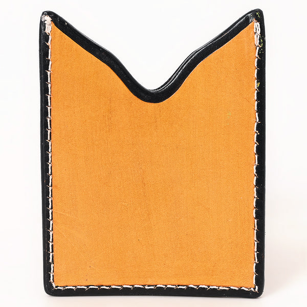 ADCCF109 Hand-Tooled Leather Card Holder - Sunflower & White Floral Detail