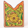 ADCCF112 Sunflower Hand-Tooled Leather Card Holder - Western Boot-Top Design