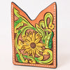 ADCCF112 Sunflower Hand-Tooled Leather Card Holder - Western Boot-Top Design