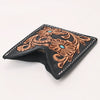 ADCCF115 Black Leather Western Card Holder - Hand-Tooled Floral Design with Turquoise Accents