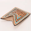ADCCF116 Turquoise Border Hand-Tooled Leather Card Holder - Geometric & Floral Western Boot-Top Design