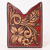 ADCCF117 Red Floral Hand-Tooled Leather Card Holder - Western Boot-Top Scroll Design