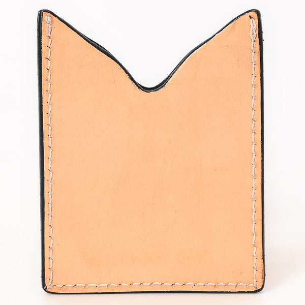 ADCCF118 Natural Hand-Tooled Leather Card Holder - Floral & Leaf Western Boot-Top Design