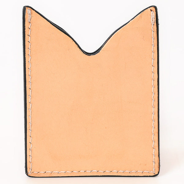 ADCCF118 Natural Hand-Tooled Leather Card Holder - Floral & Leaf Western Boot-Top Design