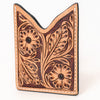 ADCCF118 Natural Hand-Tooled Leather Card Holder - Floral & Leaf Western Boot-Top Design