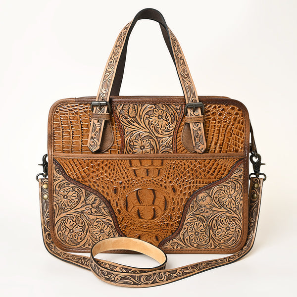 ADBG1183 American Darling Turquoise Crocdile Embossed & Hand Tooled Leather Briefcase Tote