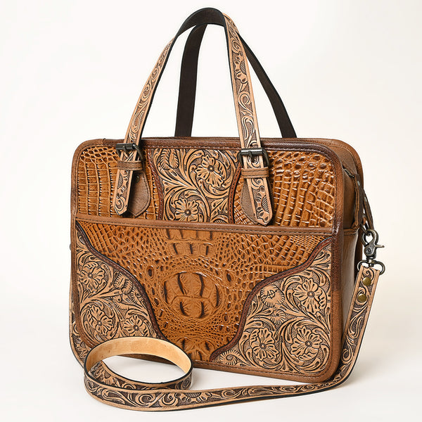 ADBG1183 American Darling Turquoise Crocdile Embossed & Hand Tooled Leather Briefcase Tote