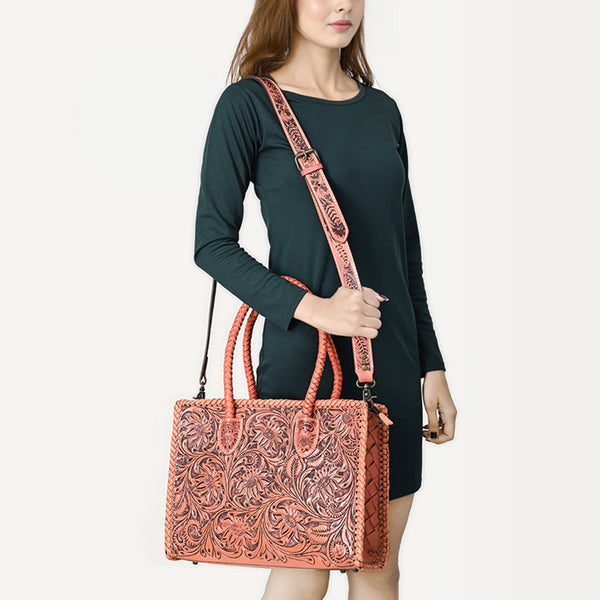 ADBG1131 American Darling Hand Tooled Leather Tote Bag -Western Floral Carved Purse