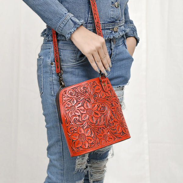 ADBG1136 American Darling Hand Tooled Floral Leather Crossbody Bag
