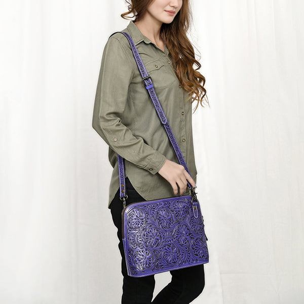 ADBG1138 American Darling Hand Tooled Floral Leather Crossbody Bag Western Purse